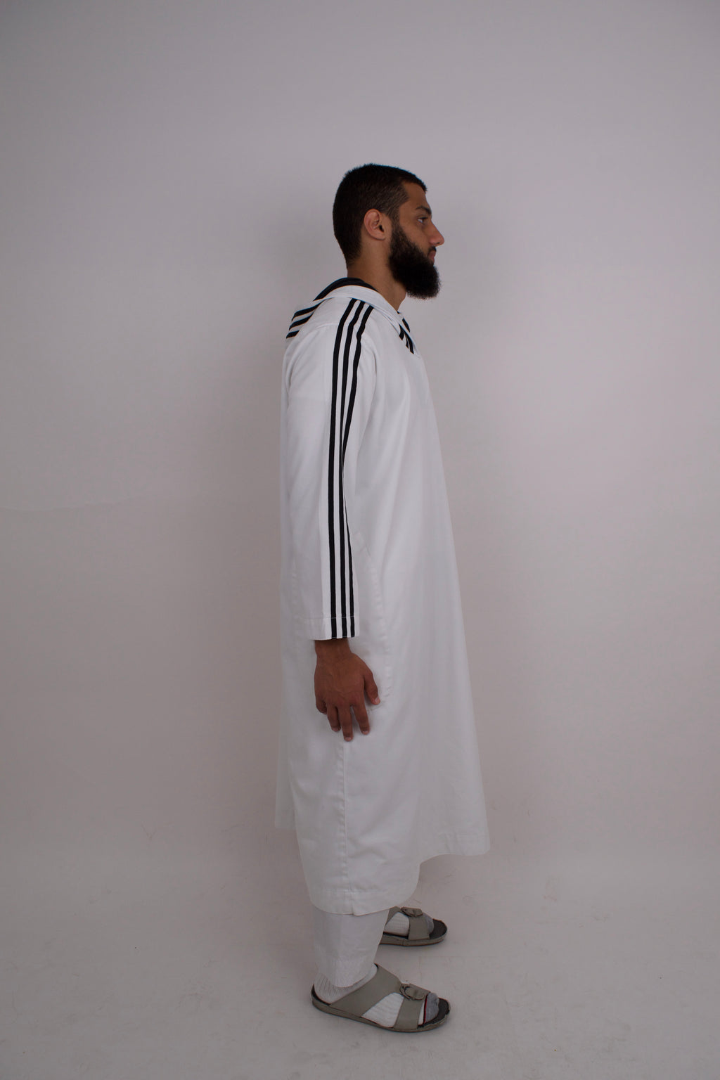 Thobe with Black Striped Sleeves - White