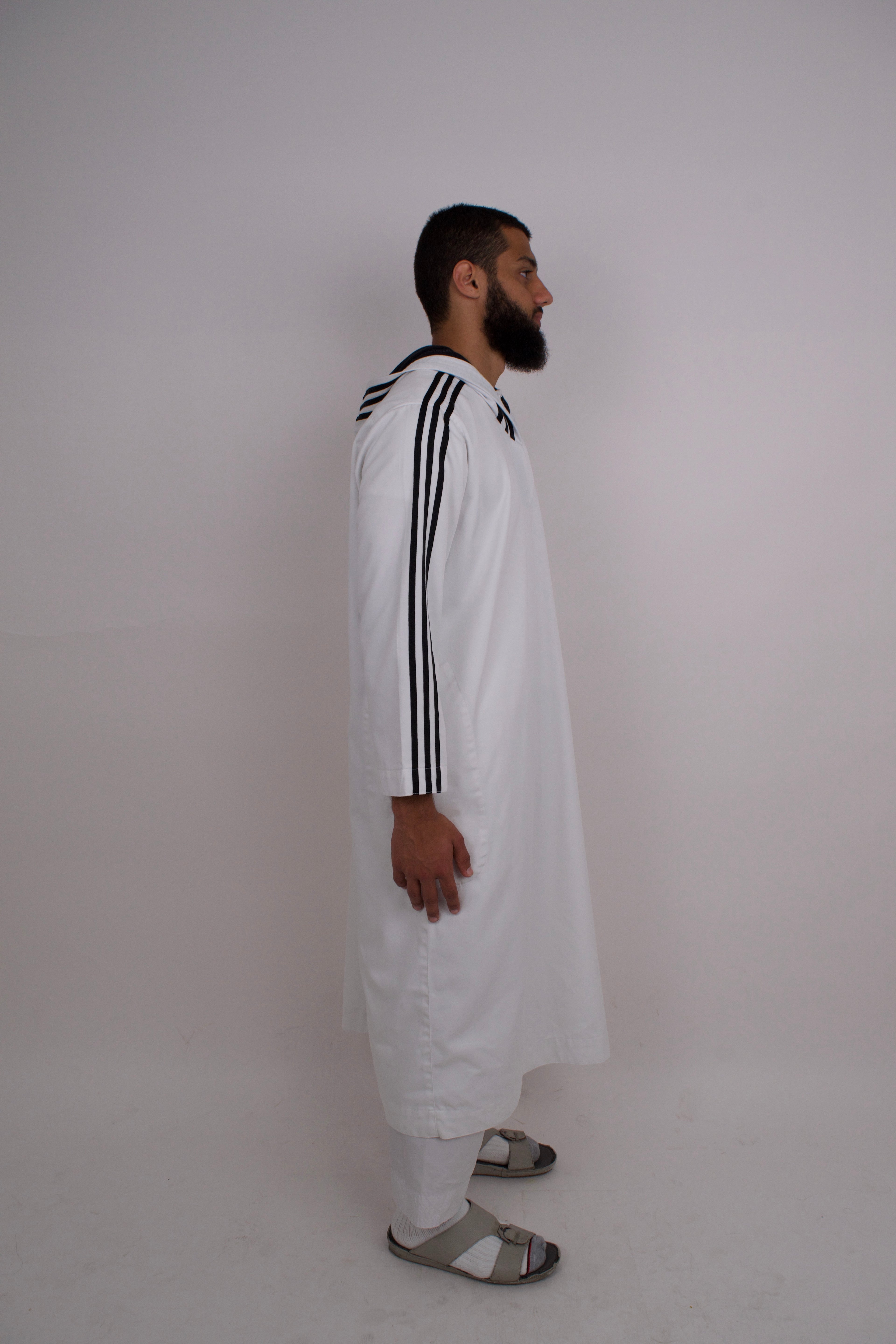 Thobe with Black Striped Sleeves - White