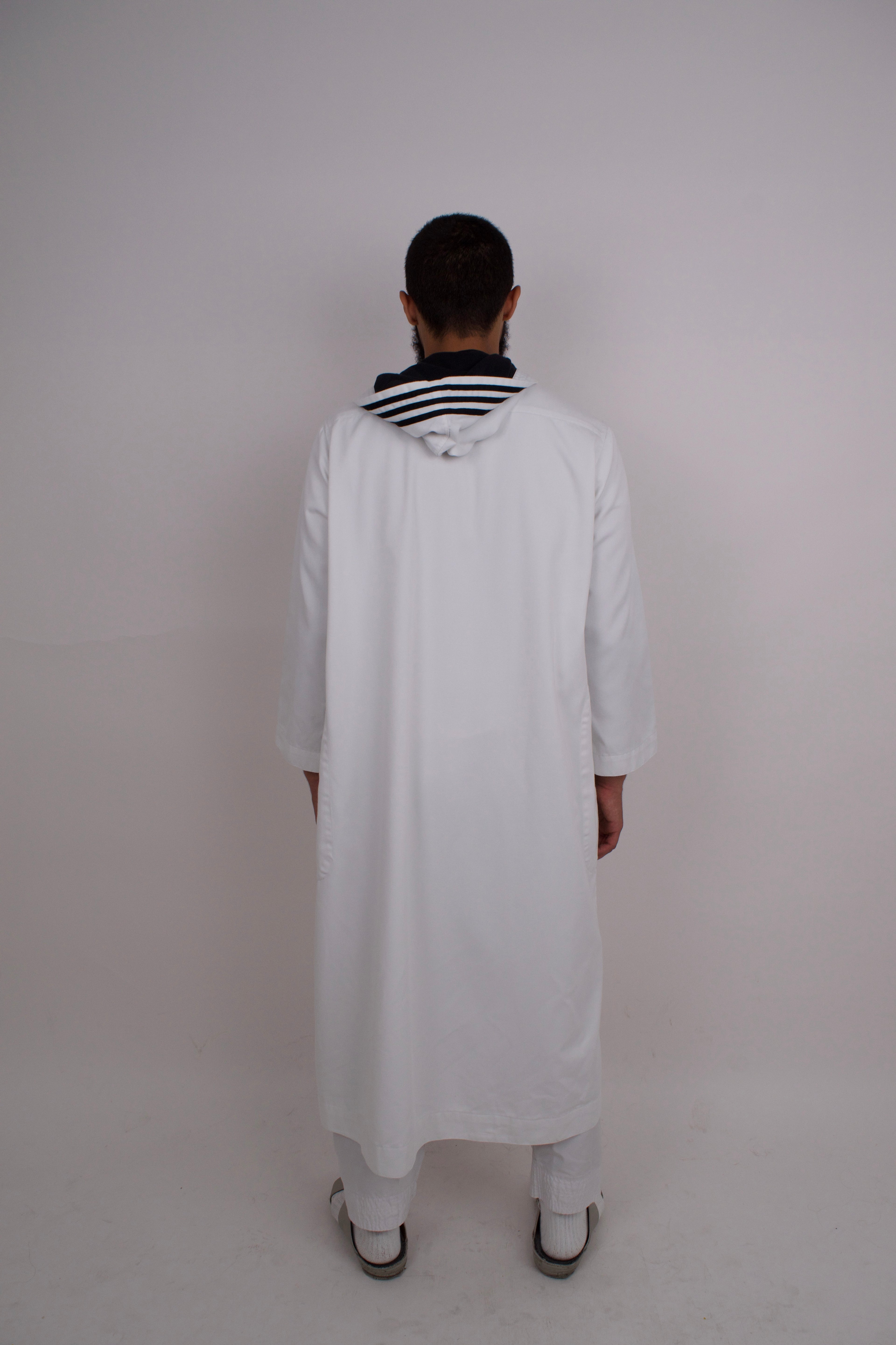 Thobe with Black Striped Sleeves - White