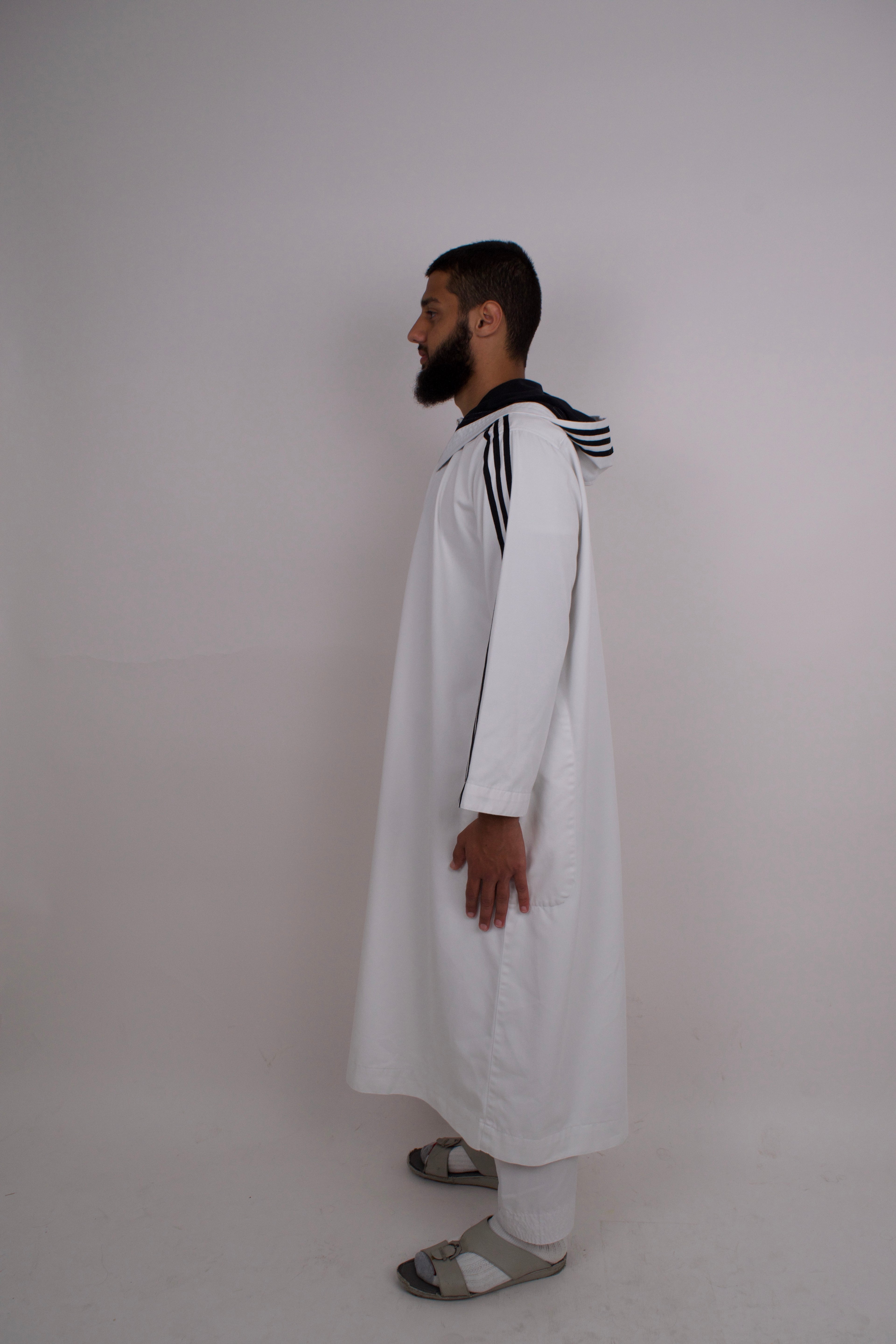 Thobe with Black Striped Sleeves - White