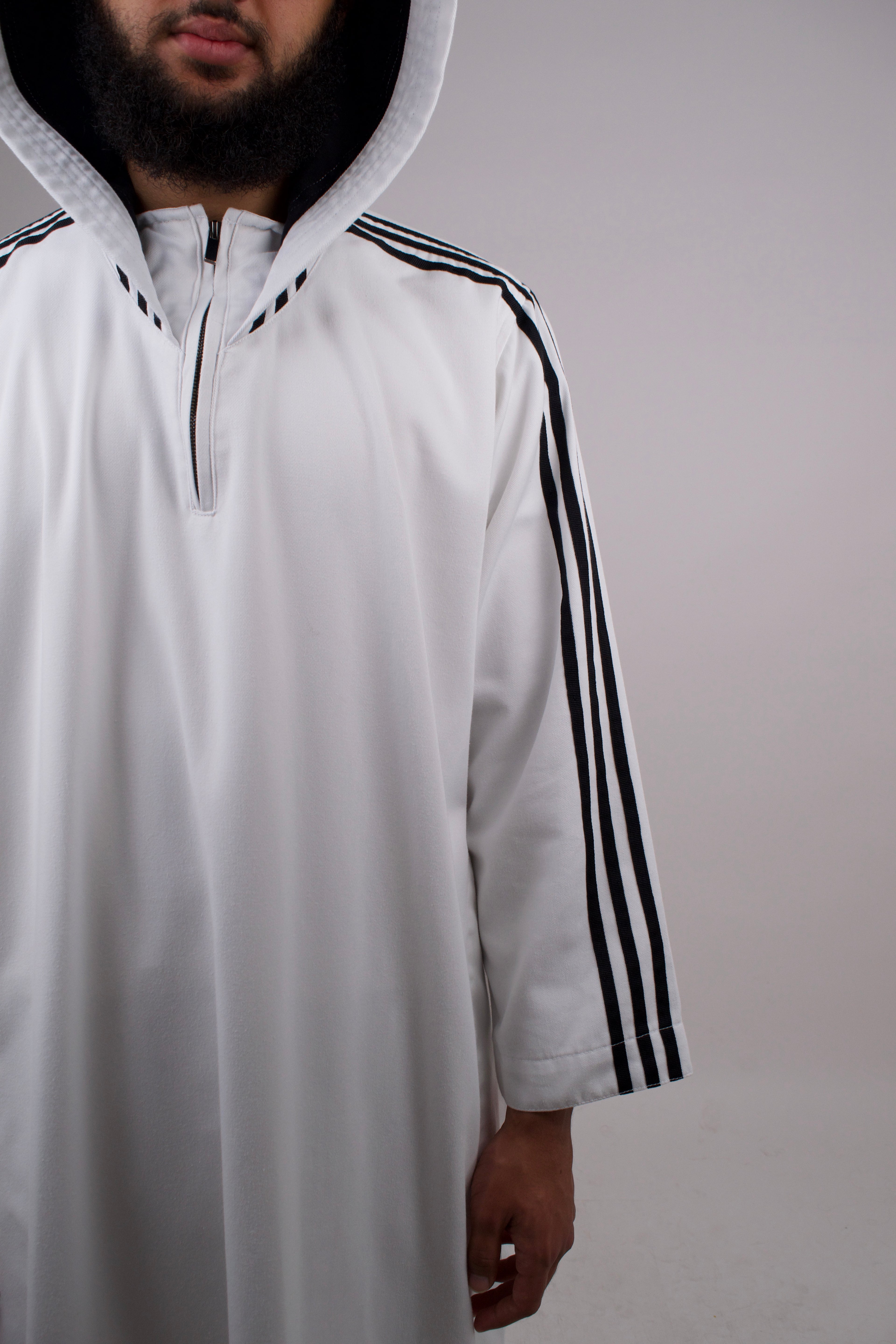 Thobe with Black Striped Sleeves - White