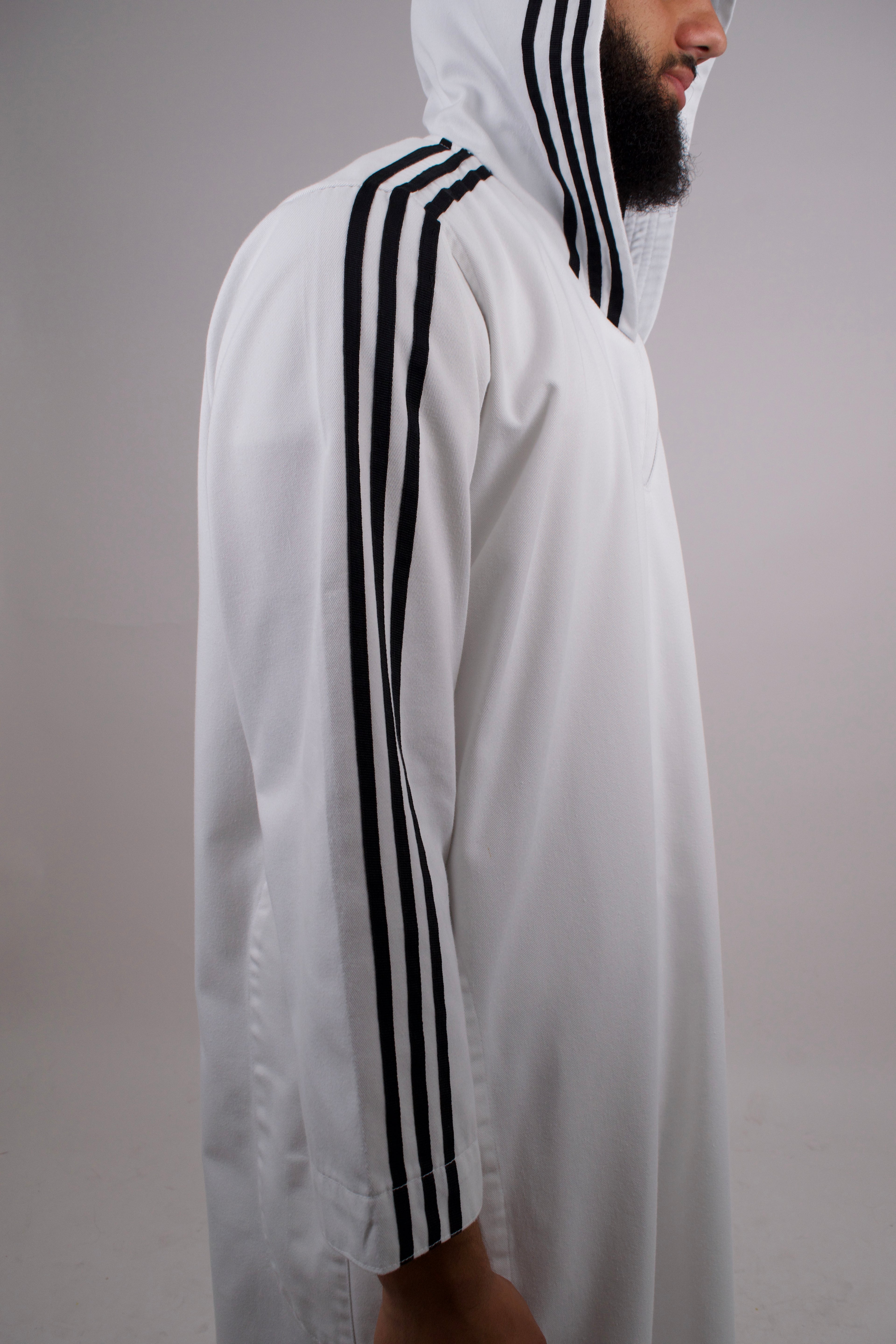 Thobe with Black Striped Sleeves - White