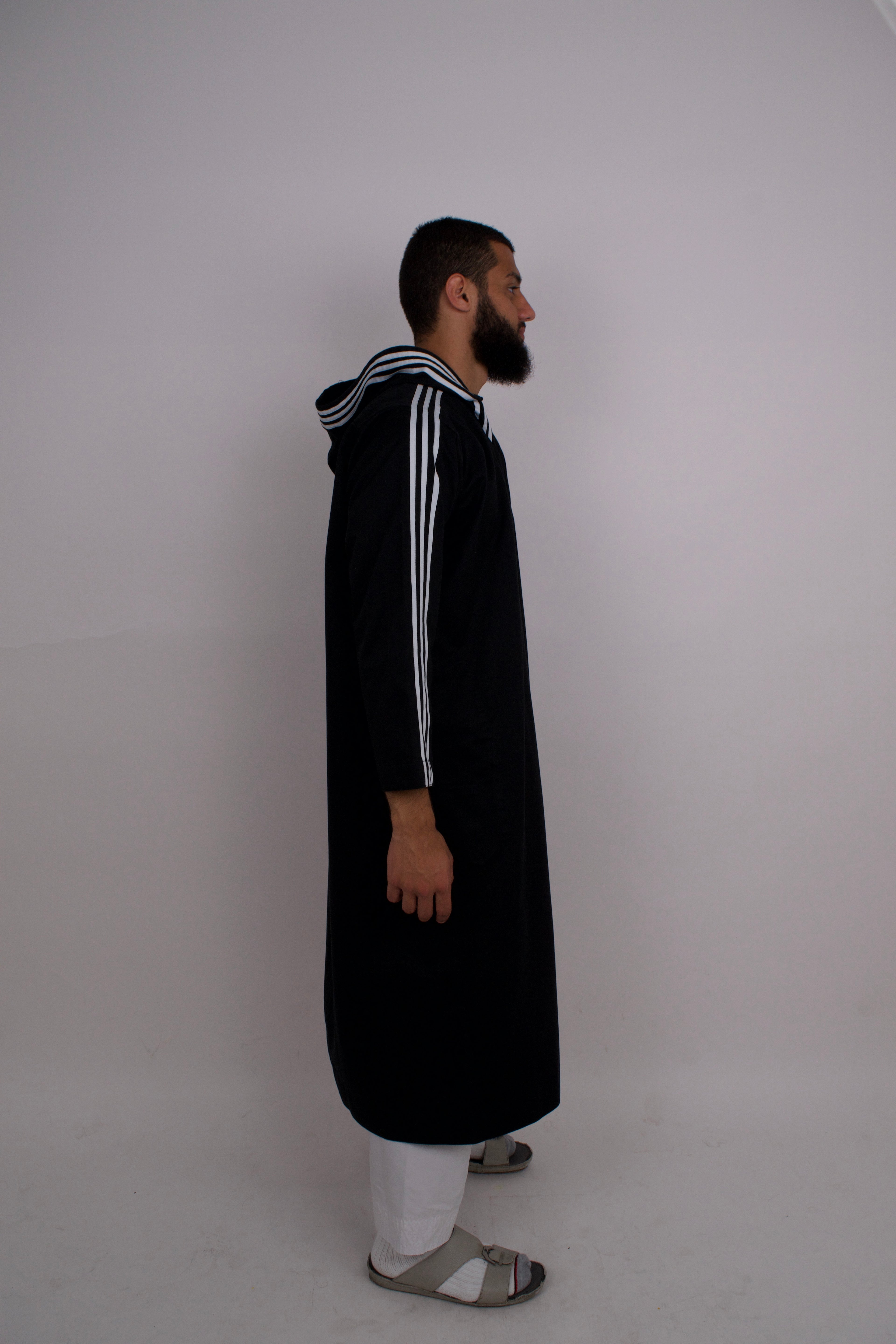 Thobe with White Striped Sleeves - Black
