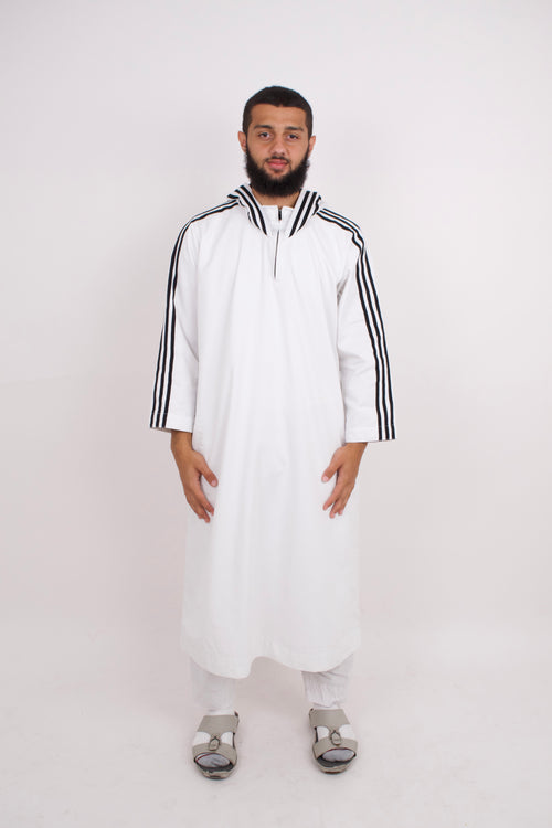 Thobe with Black Striped Sleeves - White