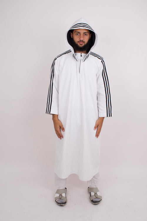 Thobe with Black Striped Sleeves - White